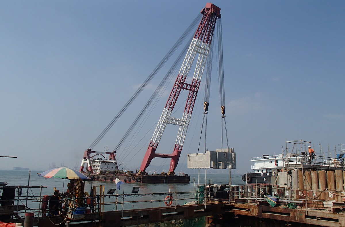 Crane with precast at Black Point Power Station