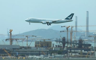 Cathay Pacific freighter passing the Hong Kong Terminal 2 Expansion Project
